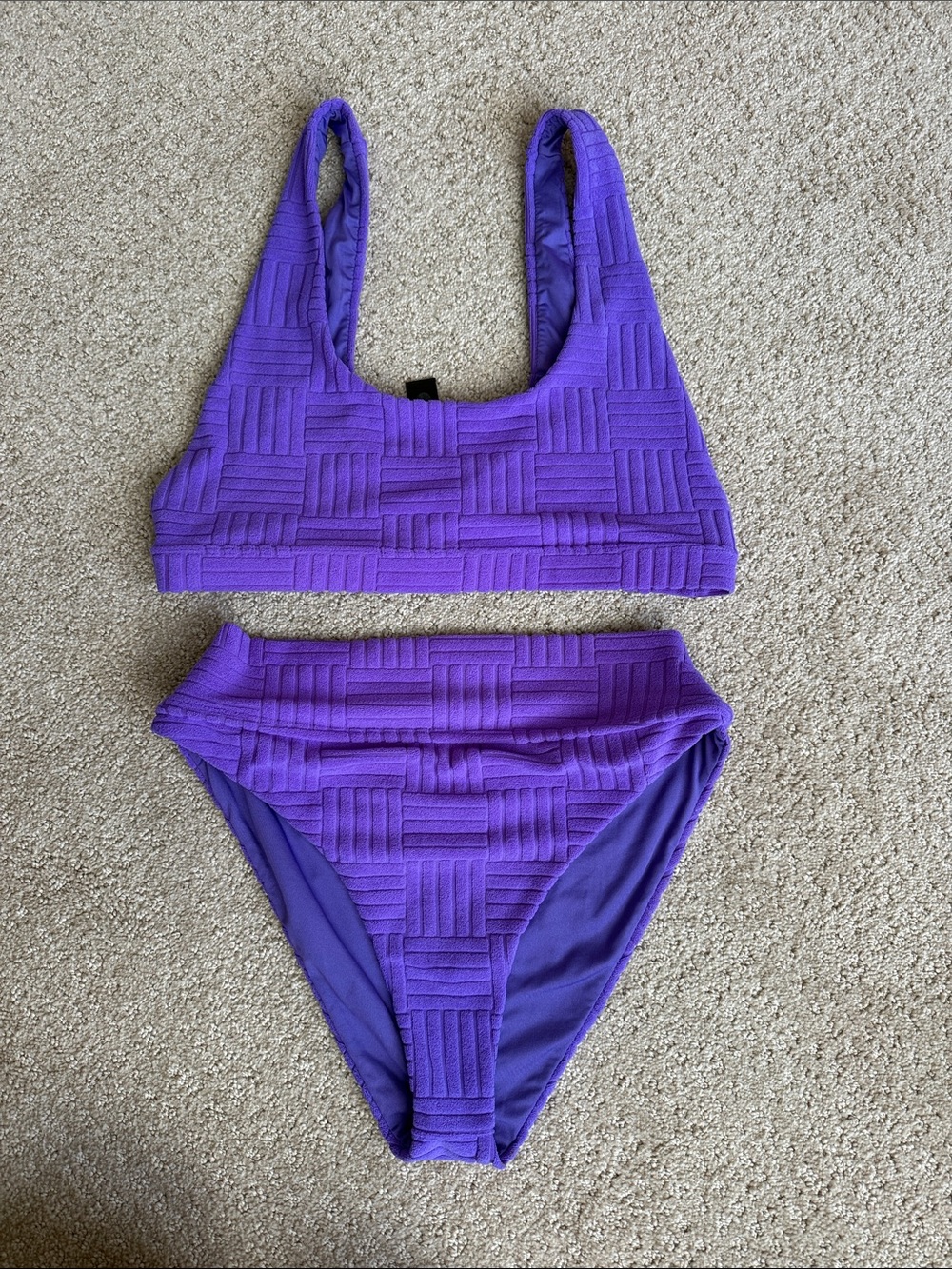 Beach Riot Purple Textured High-Waist Bikini Set